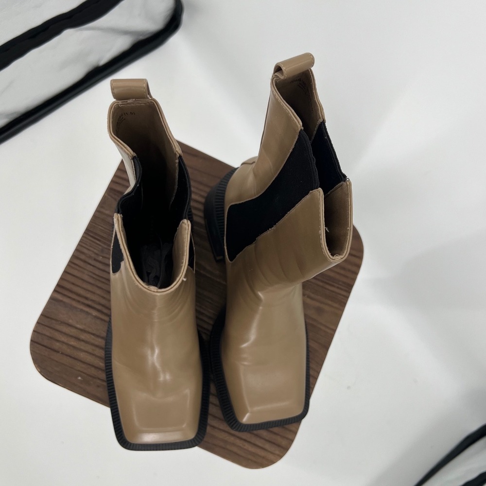 Charles & Keith Tan Beige Square Toe Platform Chelsea Boots Block Heel 39 - Picture 4 of 12